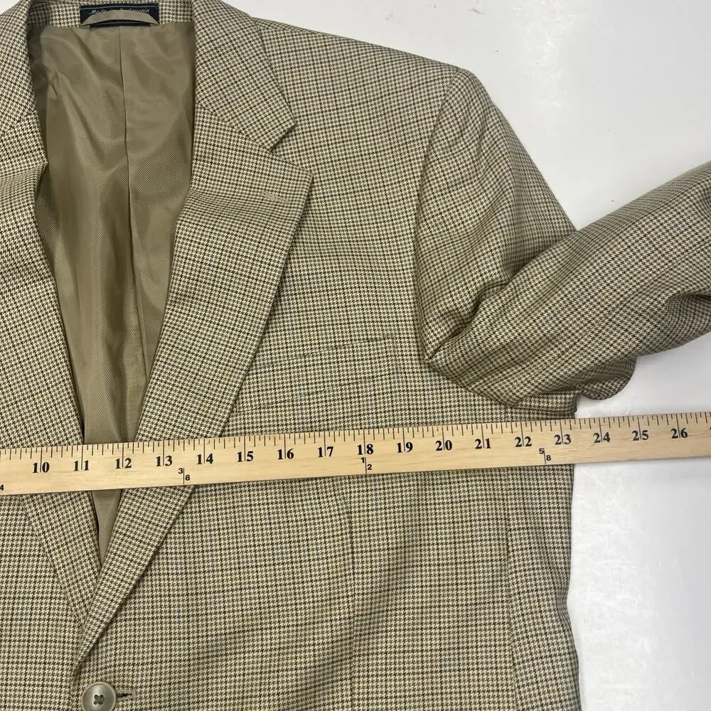 Bert Pulitzer Silk Wool Jacket Beige Multicolor Houndstooth Blazer Men’s Sz 46L